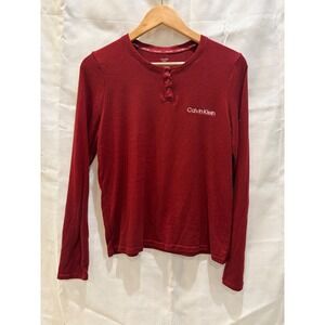 Calvin Klein Womens Burgundy Red Waffle Knit Henley Sleepwear Top Size M